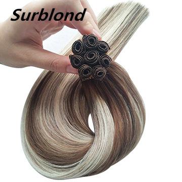 China Straight Remy Hand Tied Weft Hair Extension, Double Rooted Hand Tied Tied Wefts, Invisible Russian Hair Hand-Tied Wefts for sale