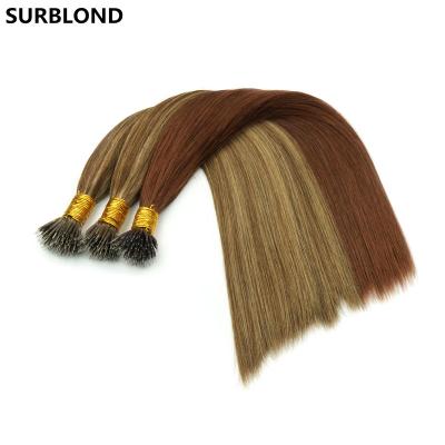 China Silky Straight Top Russian Hair Extensions 100% Virgin Hair Grade Wave Cuticle Aligned 12A REMY Double Pulled Nano Ring for sale