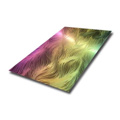 Chine AISI 304 Plaque d'acier PVD Rainbow Couleur polissée en acier inoxydable texture panneaux muraux décoratifs 3D à vendre