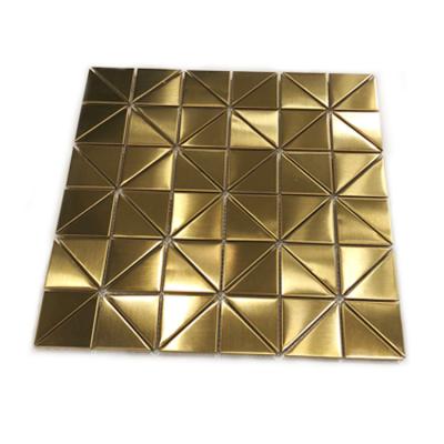 China Wall Panel Decor Hairline Finish PVD Gold Stainless Steel Mosaic Tile en venta