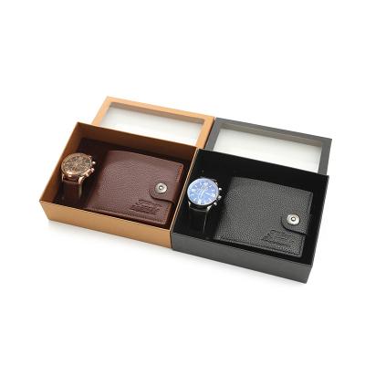 China Automatic Date Business Men Watches Gift Set Belt Wallet 2pcs/set Fashion Quartz Wrist Watch Gift Set for sale