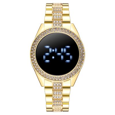 China Automatic Date Women's Watches Brand Your Own Luxury Gold Full Diamond Iced Out Touch Screen Led Watch for sale