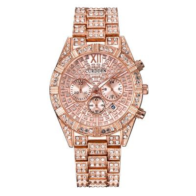 China Auto Date Diamond Watches Men Square Logo Mens Rose Gold Custom Made Diamond Watch Luxury Quartz Bling Hip Hop Iced Out Watches for sale