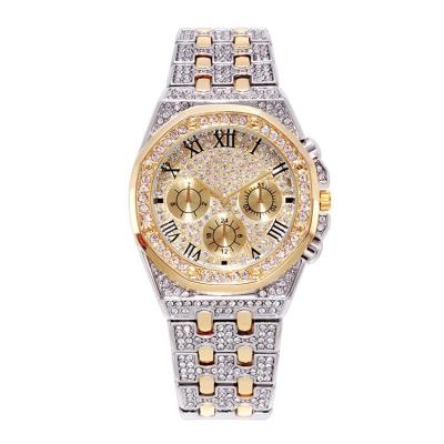 China Luxury Gold Full Diamond Iced Out Watch Custom Logo Watch Hip Hop Automatic Date Hot Sale Quartz Watch for sale