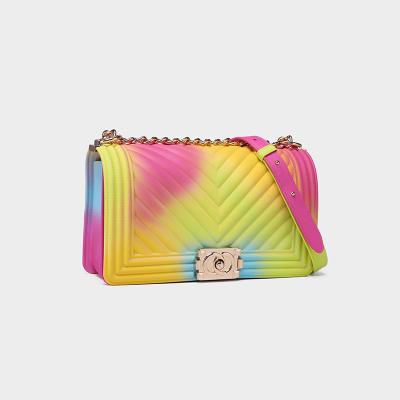 China Wholesale PVC Women Handbags 2021 Silicone/PVC Shoulder Handbag Rainbow Bag Jelly Candy Purses and Handbags for sale