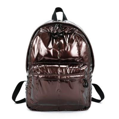 China Fashion Garment Metallic Fabric Padded Backpack Soft Lightweight Winter Polyester Metallic Travel Bag for sale