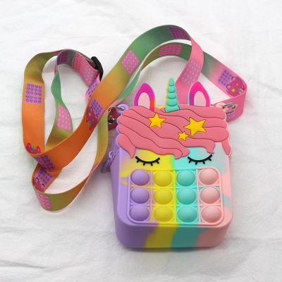 China Fashion girls cartoon unicorn puzzle pressing fashion soft portable bubble shoulder bag silicone body cross handbags for sale