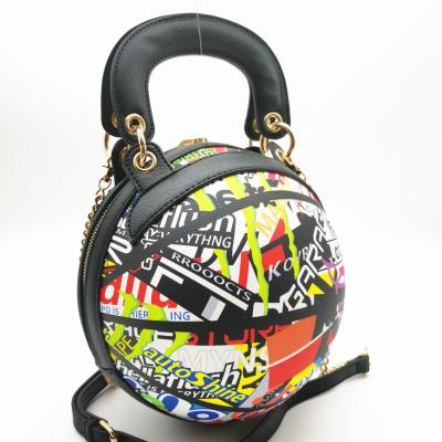 China Fashion Graffiti Round Basketball Purses Shoulder Ladies Purse Shoulder Bag Basketball Purses and Purses for sale