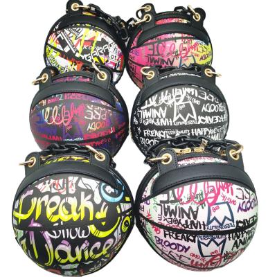 China Fashion Graffiti Basketball Purses Purse Cross - Round Body Mini Basketball Graffiti Handbag Ladies Arylic Chain Purses and Handbags for sale