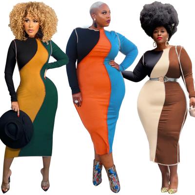 China 2022 Viable Color Block Springs Long Sleeve Plus Size Womens African Casual Dresses for sale