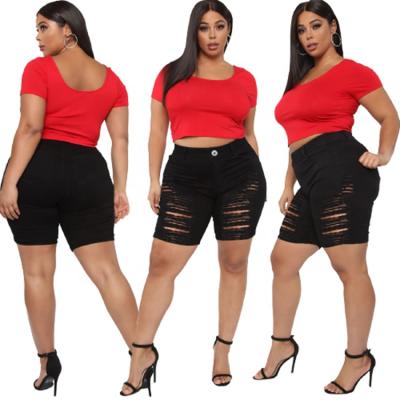 China Black Breathable Womens High Waist Plus Size Ripped Denim Shorts 5XL for sale