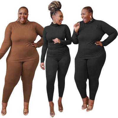 China 2021 QUICK DRY Wholesale Turtle Neck Two Piece Plus Size Women's Loungewear Sets 5XL for sale