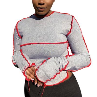 China Breathable 2020 Autumn Long Sleeve Plus Size T Shirts Women Fall Contrast Color Crop Tops for sale