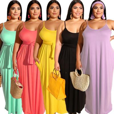 China 2021 Summer Wholesale Breathable Sleeveless Loose Women Plus Size Dress Maxi Dress Long Casual Dress for sale