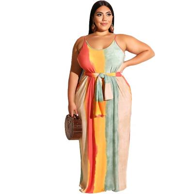 China Breathable 5XL Plus Size Women Clothing Dress Sleeveless Stripe Maxi Dress for sale