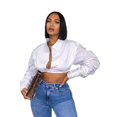 China 2021 Autumn Breathable Streetwear Ruched Long Sleeve Crop Top Shirt For Women for sale