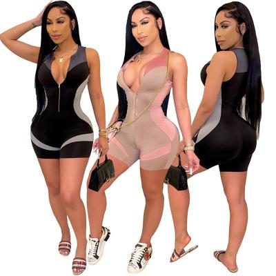 China 2021 summer breathable zip up sleeveless rompers and jumpsuit rompers for women for sale