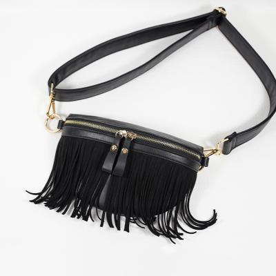 China Water Proof Faux Suede Leather Tassel Customized Chest Cross - Body Bag Waist Pussy Pack Woman With Multi Pockets for sale