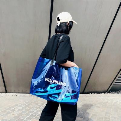 China Fashion Clear PVC cosmetics film plastic sea sandbeach transparent event customized bags with logo and pattern for sale