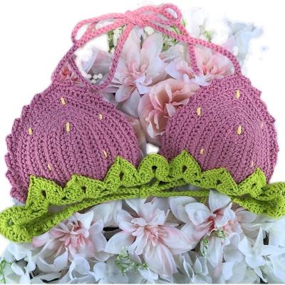 China 100% breathable handmade strawberry crochet bikinis, sexy hot spring beach swimsuit crochet bra in Europe and America for sale