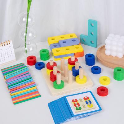 China Three-in-One Counting Stick Shape Sleeve Color Card Sleeve Fun Pairing Wooden Montessori Teaching Aids 22*11*5 for sale