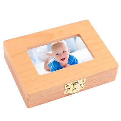 China Amazon Hot Selling Milk Teeth Box Wooden Memorial Teeth Box Set Lanugo Baby Bottle Tooth Box With Photo for sale