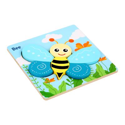 China Cartoon Toy Custom Kids Wooden Jigsaw Puzzle Toys 3D Cartoon Animal Educational Learning Board for sale