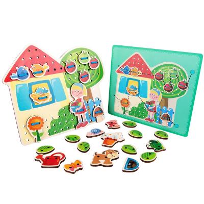 China Amazon Wooden Butterfly Threading Game Brain Teaser Game Room Learning Toddler Jigsaw Puzzle Baby Toys for sale