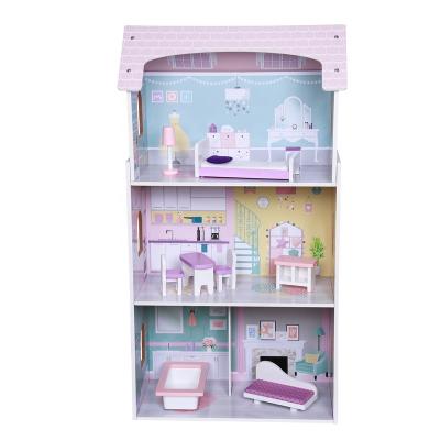 China Hot Selling Amazon Purple Doll House Wooden Wooden Doll House Toys Toddlers Kids Play House Toys for sale