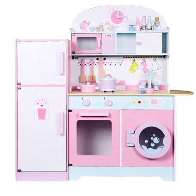 China Amazon Hot Selling Wooden Kitchen Toys Pink Pretend Toy Kitchen Children's Role Play for sale