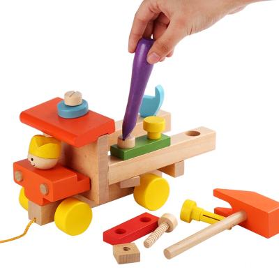 China Construction Toy AmazoWooden Engineering Car Bolt Nuts Play Multifunctional Children's Wooden Shape Blocks Nut Set Matching Car Toy For Children for sale