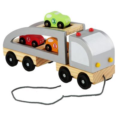 China Ride on Wooden Toy Amazon Montessori Children's Toy Double Decker Carrier Baby Engineering Vehicle Model Early Education Wooden Car Toy for sale