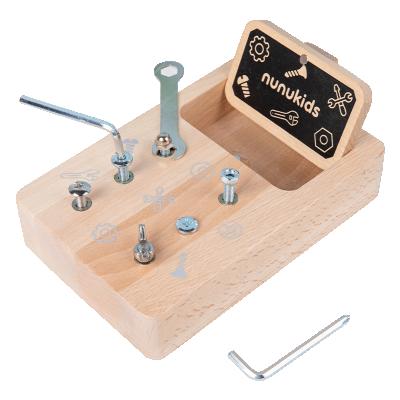 China Montessori teaching aid of wooden children's puzzle disassembly nut screw maintenance tool table wooden toy life for sale