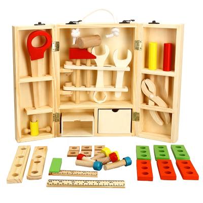 China Portable Multifunctional Set Combination Combination Wooden Children's DIY Simulation Tool Box Educational Toy Hj3105 for sale