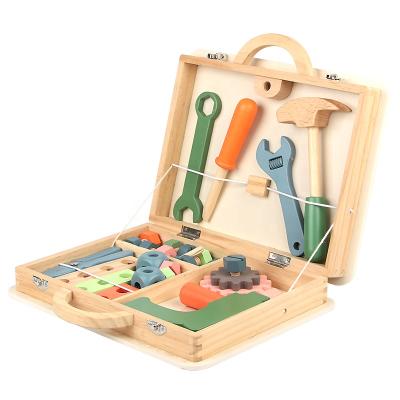 China Wooden Amazon Vends Assembling Pretend Wooden Toy Puzzle Portable Kids Is Toolbox Toy for sale