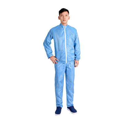 China Collar Esd Cleanroom Anti-Static Overall Round Coats Uniform Blue Workwear With Elastic Cuff for sale