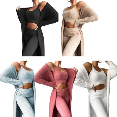 China QUICK DRY Autumn Women Pants Sets Sweater Pajamas For Women Set Comfortable Wear Fuzzy Fleece Sleepwear With Robe 3 Piece Lounge Wear Sets for sale