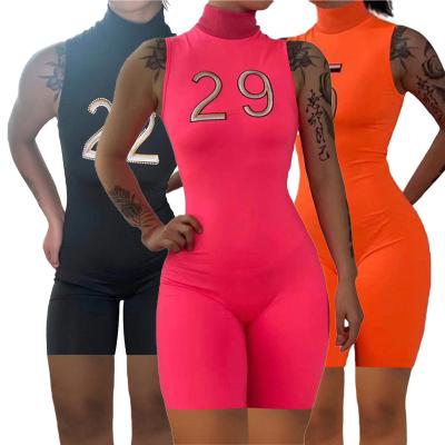 China 2022 New Arrival QUICK DRY Letter Jumpsuit Sleeveless Women Club One Piece Overalls Sexy Bodycon Turtle Neck Jumpsuit for sale