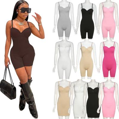 China 2022 New Style Logo Sleeveless Plain Fabric High Waisted Suspender Shorts Sexy Overalls Skinny Bodycon Custom QUICK DRY Overalls for sale