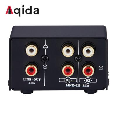 China Aqida RCA to RCA 2 in 1 or 1 in audio changer L 69mm X W 43mm X H 39mm 2 output speaker source signal selection selector for sale