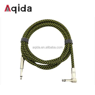 China Camera Aqida 6.35mm Male 1/4 Inch To 6.35mm 1/4 Inch Male Straight To Cable Guitar Connection Angled Audio Cable With Woven Mesh for sale