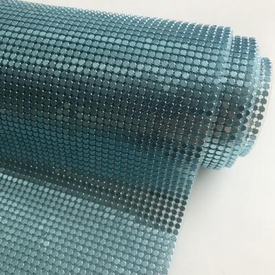 China Durable Decorative Hot Fix Sequin Fabric Metal Mesh Chain Mail Sheet For Place Mat Light Blue Aluminum Tablecloth for sale