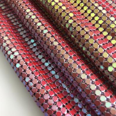 China Durable Red Colored Metallic Sequin Fabric Metal Mesh Aluminum Chainmail Fabric for sale