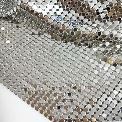 China Metallic Sequin Mesh Copper Chain Mail Fabric high quality shiny platinum durable for sale