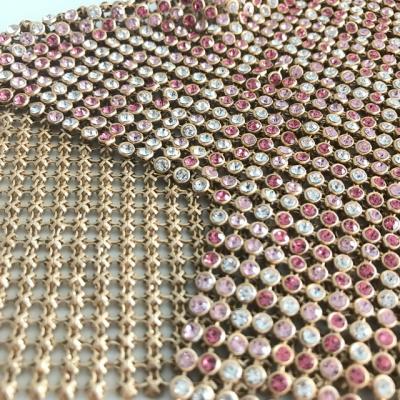 China Multicolor Rose Pink Glass Rhinestone Mesh Flatback with Base for Dress, Shoes for sale