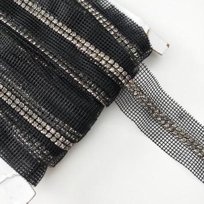 China Pointback 4MM 2 Row Metal Rhinestone Chain Balancing Crystal Mesh Fabric For Hangbag Shoes Clothing for sale