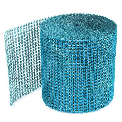 China Flatback Hot Selling 24 Row Crystal Ribbon Roll Shiny Mesh Wrap Blue Glitter Fabric Without Rhinestones for sale