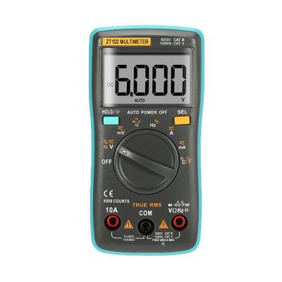 China TrueRMS ZT102 Digital Auto Multimeter Range 6000 Counts Backlight AC DC Ammeter Voltmeter Ohm Frequency Diode Temperature Tester ZT-102 for sale