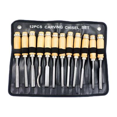 China Wood Work 12 Pieces DIY Professional Craft Chisel Tool Kit Detailed Wood Carving Tools for sale