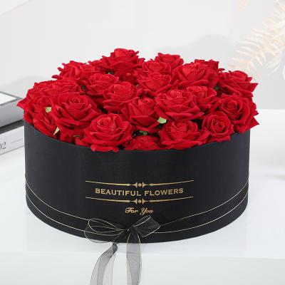 China Wholesale New Design Recyclable Can Hold 99 Rose Satin Round Hat Flower Bouquet Packaging Box Luxury Luxury for sale